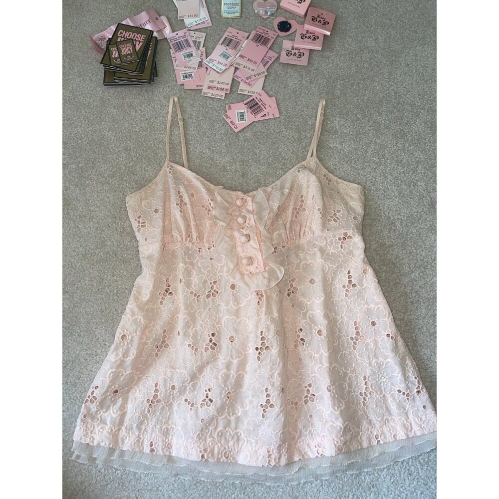 Juicy Couture Pink Eyelet Lace Dainty Top with buttons